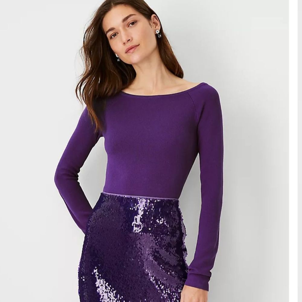 Ann Taylor Purple Boat Neck Pullover Sweater Women's Size S 🌸